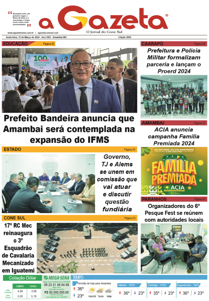 Jornal A Gazeta – Edição de 15 de março de 2024