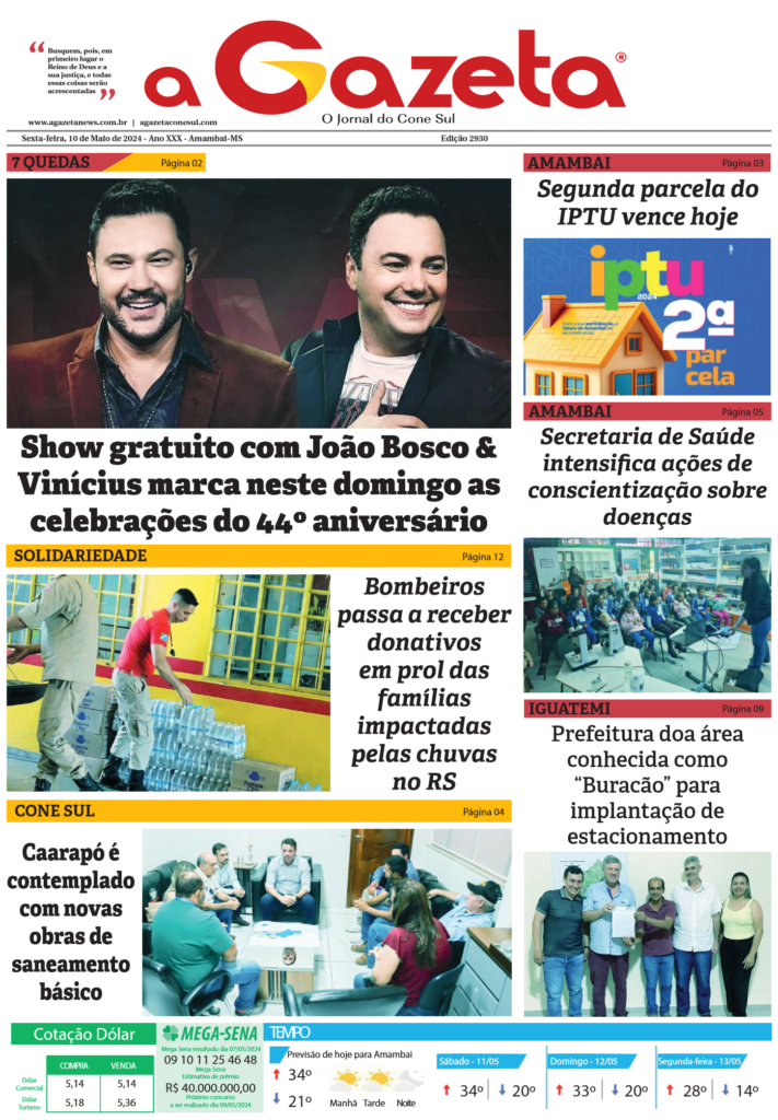 Jornal A Gazeta – Edição de 10 de maio de 2024