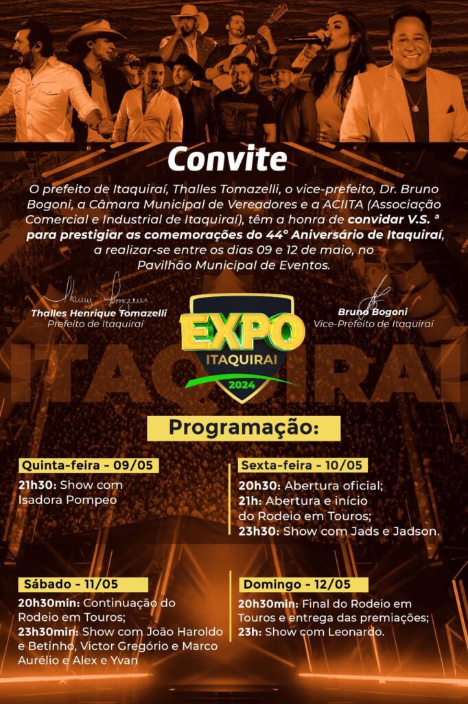 Expo Itaquiraí 2024: festividades de aniversário do município vão até domingo (12)